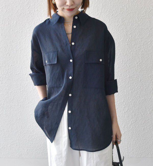 SHIPS any「SHIPS any:〈洗濯機可能〉シアー リボン レギュラーカラー ポケット シャツ」|シャツ・ブラウス|