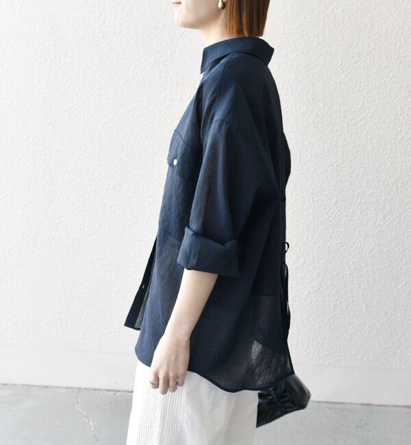 SHIPS any「SHIPS any:〈洗濯機可能〉シアー リボン レギュラーカラー ポケット シャツ」|シャツ・ブラウス|