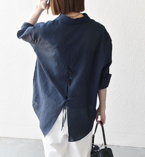 SHIPS any「SHIPS any:〈洗濯機可能〉シアー リボン レギュラーカラー ポケット シャツ」|シャツ・ブラウス|