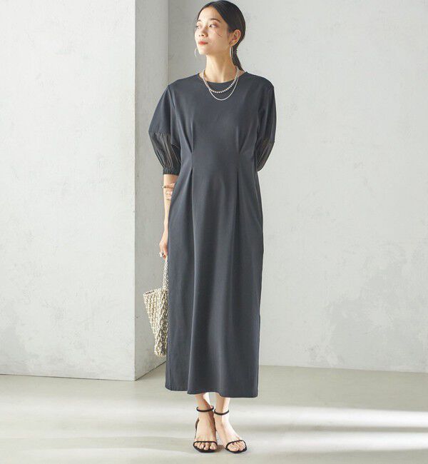 SHIPS for women「〈手洗い可能〉シアー スリーブ 切替 ジャージー ワンピース」|ワンピース|