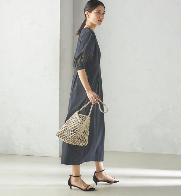 SHIPS for women「〈手洗い可能〉シアー スリーブ 切替 ジャージー ワンピース」|ワンピース|