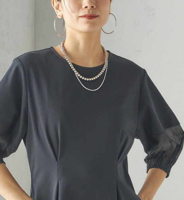 SHIPS for women「〈手洗い可能〉シアー スリーブ 切替 ジャージー ワンピース」|ワンピース|