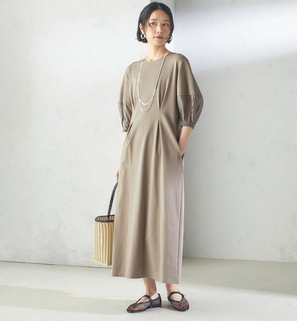 SHIPS for women「〈手洗い可能〉シアー スリーブ 切替 ジャージー ワンピース」|ワンピース|