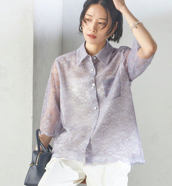 SHIPS for women「〈手洗い可能〉ラッセル レース シャツ」|シャツ・ブラウス|サックスブルー