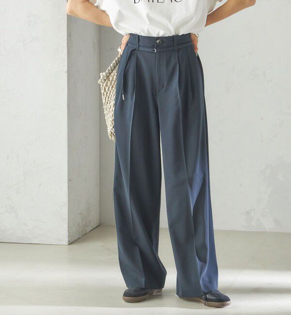 SHIPS for women「〈手洗い可能〉セミ ワイド イージー スラックス」|スラックス|ネイビー