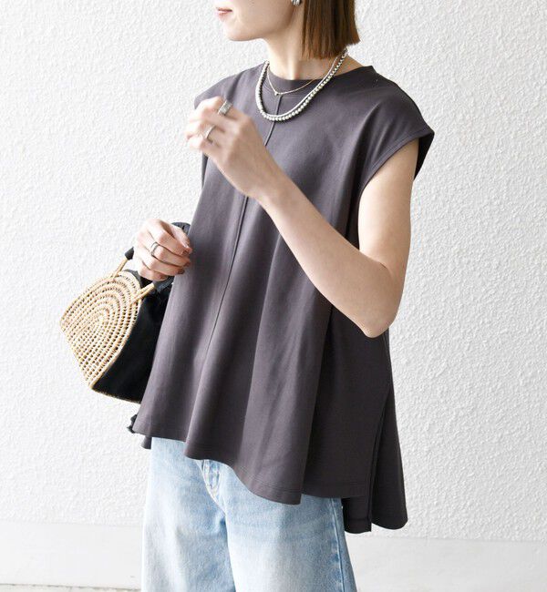 SHIPS any「SHIPS any:〈接触冷感/汗染み防止加工/洗濯機可能〉Aライン フレンチスリーブ TEE」|Tシャツ・カットソー|