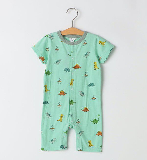 SHIPS KIDS「SHIPS KIDS:70～80cm / 恐竜 テキスタイル ロンパース」|ロンパース|ライトグリーン