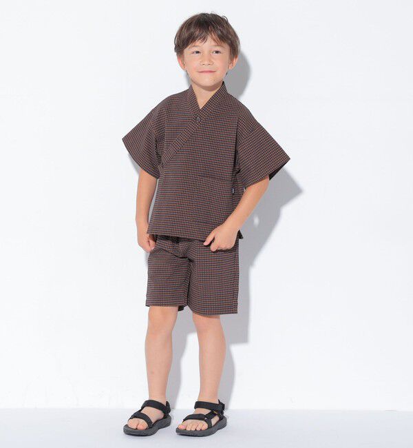 SHIPS KIDS「SHIPS KIDS:100～130cm /〈吸水速乾/UVカット〉チェック 甚平」|その他|ブラウン系