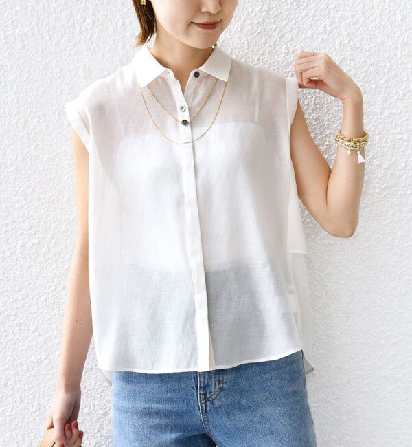 SHIPS for women「【WEB限定】〈洗濯機可能〉シアー リネンライク バック フリル ブラウス」|シャツ・ブラウス|