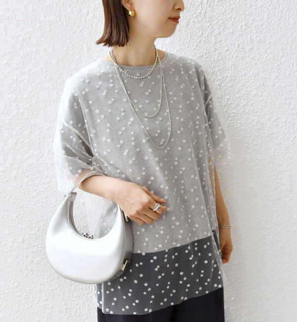 SHIPS for women「【WEB限定】スター チュール レイヤード TEE」|Tシャツ・カットソー|