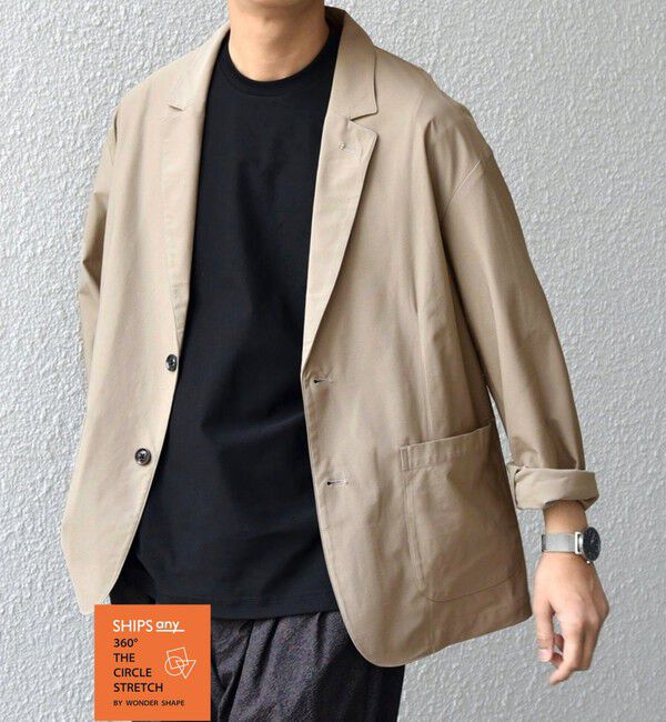 SHIPS any「SHIPS any: 360&deg; THE CIRCLE STRETCH リラックス ジャケット(セットアップ対応)◇」|テーラードジャケット|ベージュ