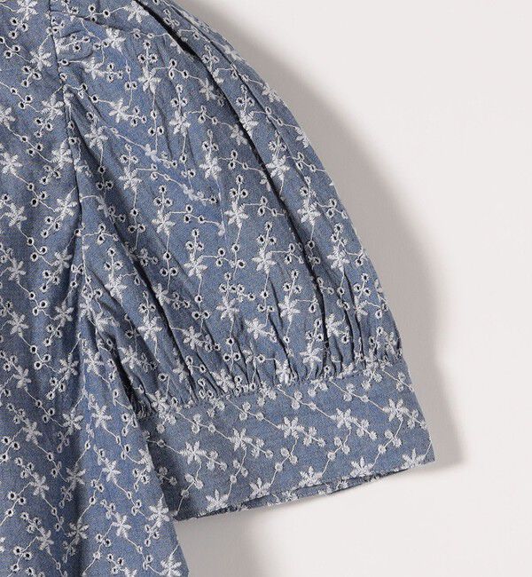 SHIPS any「SHIPS any: エンブロイダリー シャンブレー スタンドカラー パフ ブラウス」|シャツ・ブラウス|