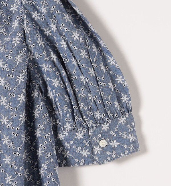 SHIPS any「SHIPS any: エンブロイダリー シャンブレー スタンドカラー パフ ブラウス」|シャツ・ブラウス|