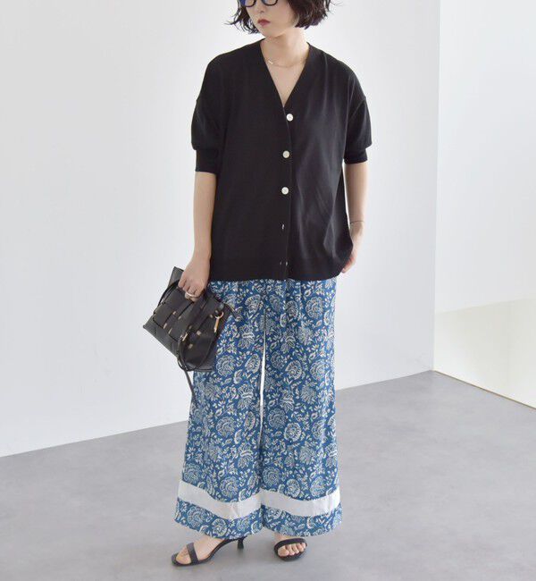 quaranciel「quaranciel:〈接触冷感〉 ワイド Vネック ハーフスリーブ シアー カーディガン」|カーディガン|