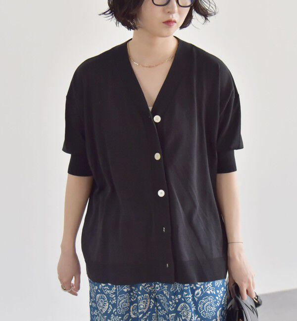 quaranciel「quaranciel:〈接触冷感〉 ワイド Vネック ハーフスリーブ シアー カーディガン」|カーディガン|