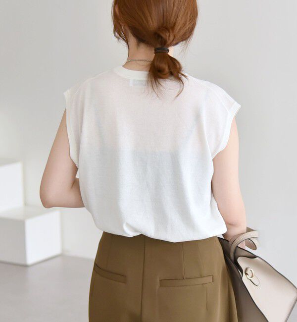 quaranciel「quaranciel:〈接触冷感〉フレンチスリーブ ベーシック シアー ニット プルオーバー」|ニット・セーター|