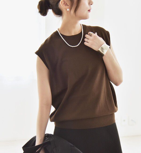 quaranciel「quaranciel:〈接触冷感〉フレンチスリーブ ベーシック シアー ニット プルオーバー」|ニット・セーター|