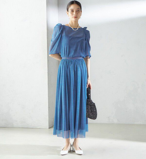 SHIPS for women「troisiemeCHACO:〈手洗い可能〉デニム プリント チュール ブラウス」|シャツ・ブラウス|