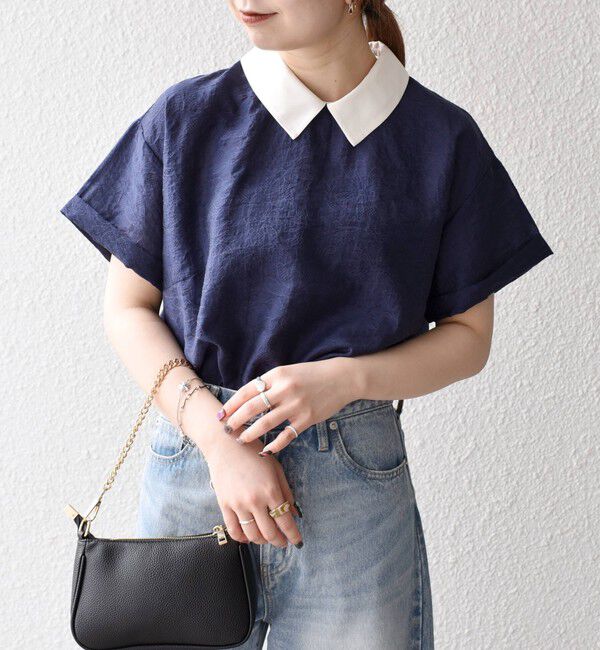 SHIPS any「SHIPS any:〈洗濯機可能〉フラワー ジャカード バイカラー プルオーバー シャツ」|シャツ・ブラウス|