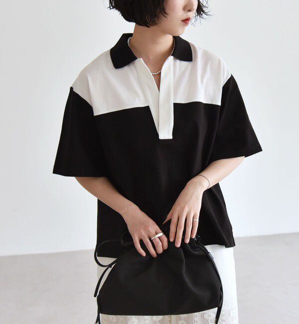 quaranciel「quaranciel:〈洗濯機可能〉カノコ スキッパー デザイン ワイド ポロシャツ」|Tシャツ・カットソー|