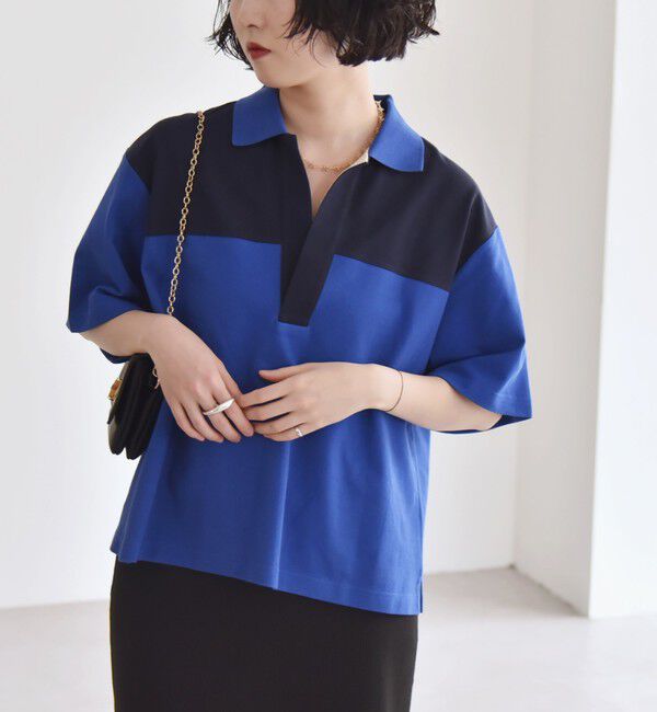 quaranciel「quaranciel:〈洗濯機可能〉カノコ スキッパー デザイン ワイド ポロシャツ」|Tシャツ・カットソー|