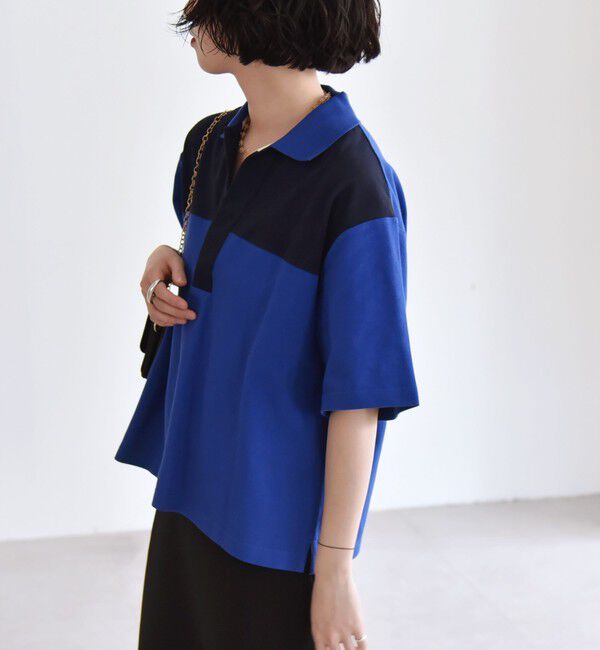 quaranciel「quaranciel:〈洗濯機可能〉カノコ スキッパー デザイン ワイド ポロシャツ」|Tシャツ・カットソー|