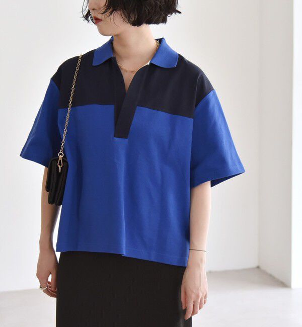 quaranciel「quaranciel:〈洗濯機可能〉カノコ スキッパー デザイン ワイド ポロシャツ」|Tシャツ・カットソー|