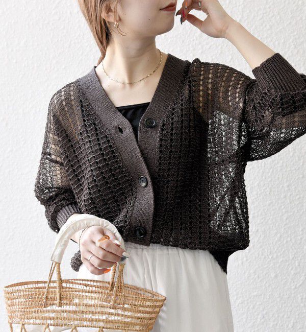 SHIPS any「SHIPS any:〈手洗い可能〉ギマ ワイド Vネック シアー カーディガン」|カーディガン|