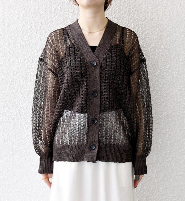 SHIPS any「SHIPS any:〈手洗い可能〉ギマ ワイド Vネック シアー カーディガン」|カーディガン|
