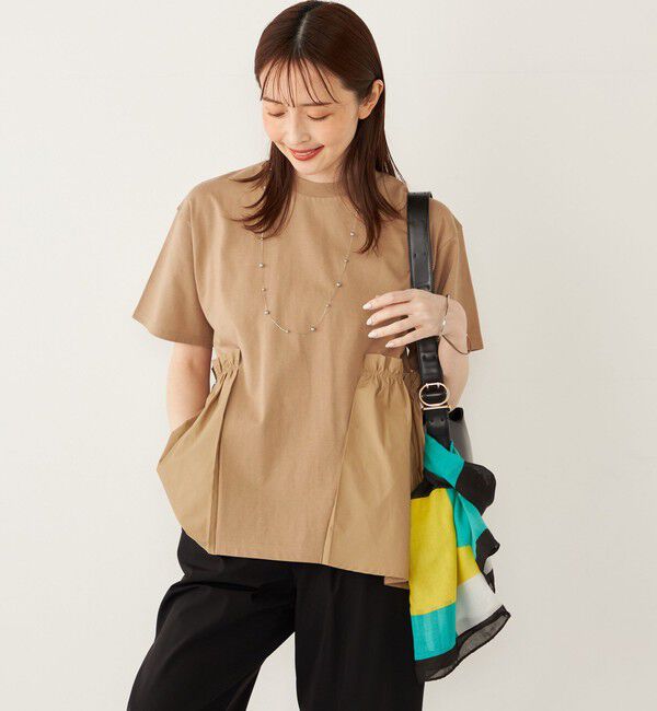 SHIPS Colors 「SHIPS Colors:〈手洗い可能〉ドッキング ペプラム ショートスリーブ トップス◇」|Tシャツ・カットソー|ベージュ