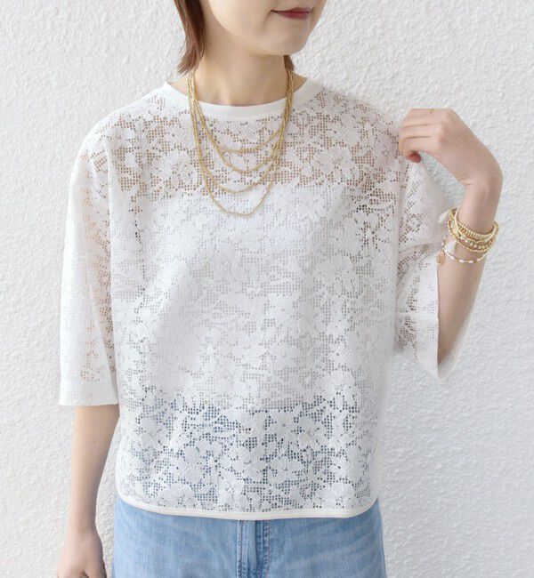 SHIPS for women「〈手洗い可能〉オーガニック コットン レース ショート スリーブ プルオーバー」|Tシャツ・カットソー|ホワイト