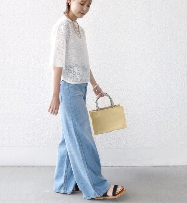 SHIPS for women「〈手洗い可能〉オーガニック コットン レース ショート スリーブ プルオーバー」|Tシャツ・カットソー|