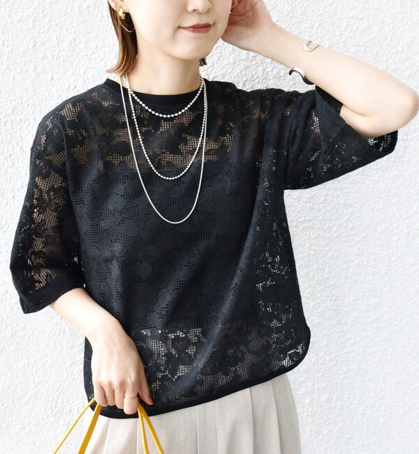 SHIPS for women「〈手洗い可能〉オーガニック コットン レース ショート スリーブ プルオーバー」|Tシャツ・カットソー|