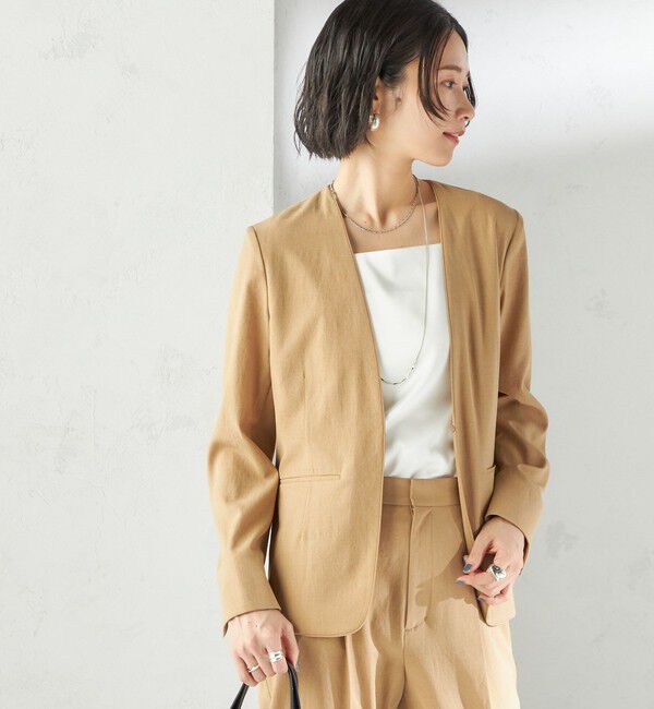 SHIPS for women「〈手洗い可能〉FUNCTIONAL カラーレス ジャケット（セットアップ対応）」|ノーカラージャケット|ベージュ