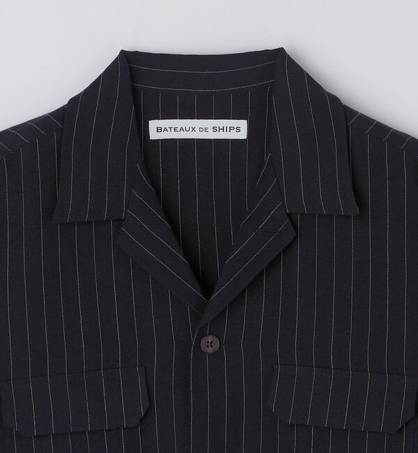 SHIPS「BATEAUX DE SHIPS: ウール リネン ストライプ オープンカラー シャツ」|シャツ・ブラウス|