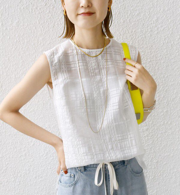 SHIPS for women「〈手洗い可能〉シアー チェック ジャカード ノースリーブ ブラウス」|シャツ・ブラウス|ホワイト