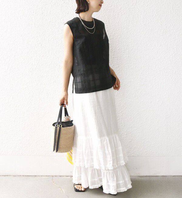 SHIPS for women「〈手洗い可能〉シアー チェック ジャカード ノースリーブ ブラウス」|シャツ・ブラウス|