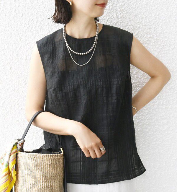 SHIPS for women「〈手洗い可能〉シアー チェック ジャカード ノースリーブ ブラウス」|シャツ・ブラウス|