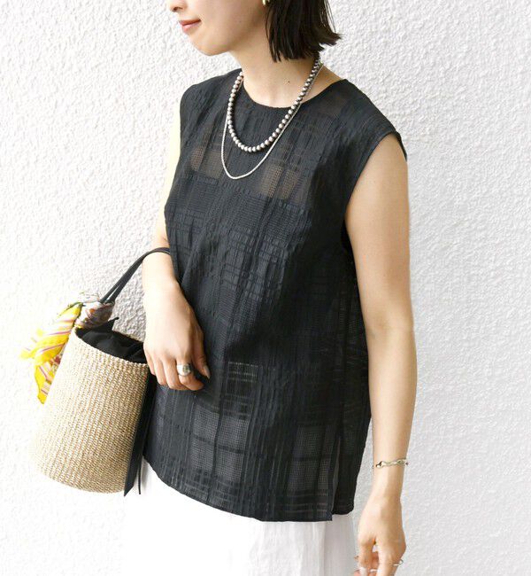 SHIPS for women「〈手洗い可能〉シアー チェック ジャカード ノースリーブ ブラウス」|シャツ・ブラウス|