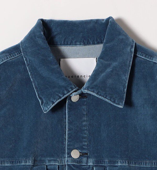quaranciel「quaranciel:〈洗濯機可能〉コットン ベロア インディゴ ボリュームスリーブ ショート ブルゾン」|ブルゾン・スタジャン|