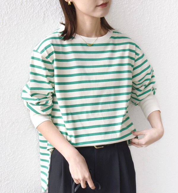 SHIPS for women「【SHIPS別注】TENNESSEE:〈洗濯機可能〉ワイド ボーダー TEE」|Tシャツ・カットソー|グリーン
