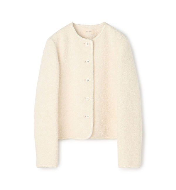 DES PRES「コットンブークレー クルーネックジャケット」|ノーカラージャケット|11 ホワイト