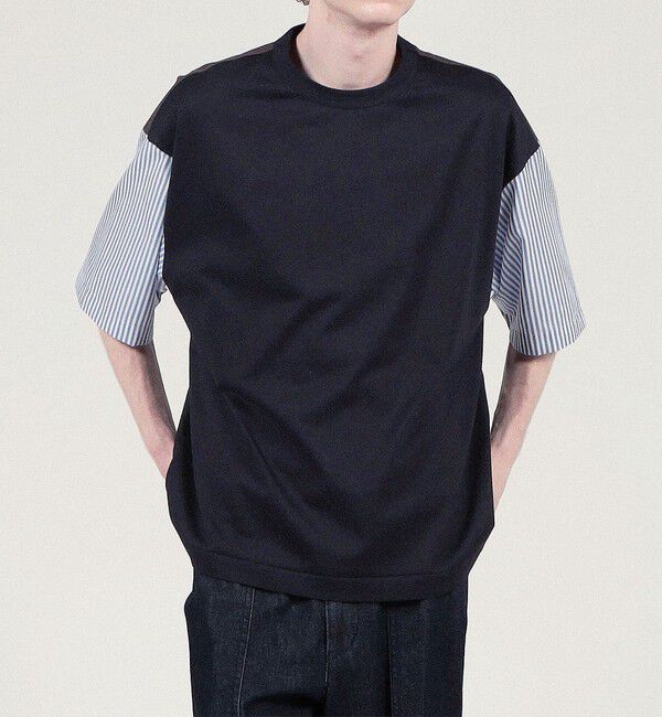 TOMORROWLAND MENS「コットン天竺 シャツコンビショートスリーブクルーネックプルオーバー」|Tシャツ・カットソー|