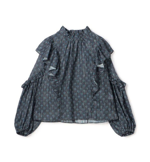 SOULEIADO「カットジャカードプリント フリルブラウス」|シャツ・ブラウス|18 ブラック系