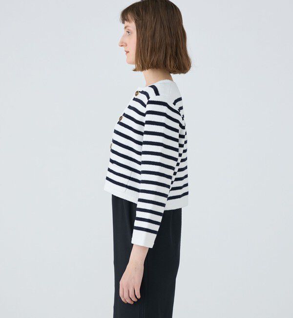 MACPHEE「【WEB限定】ハーフミラノリブボーダー クルーネックカーディガン」|カーディガン|