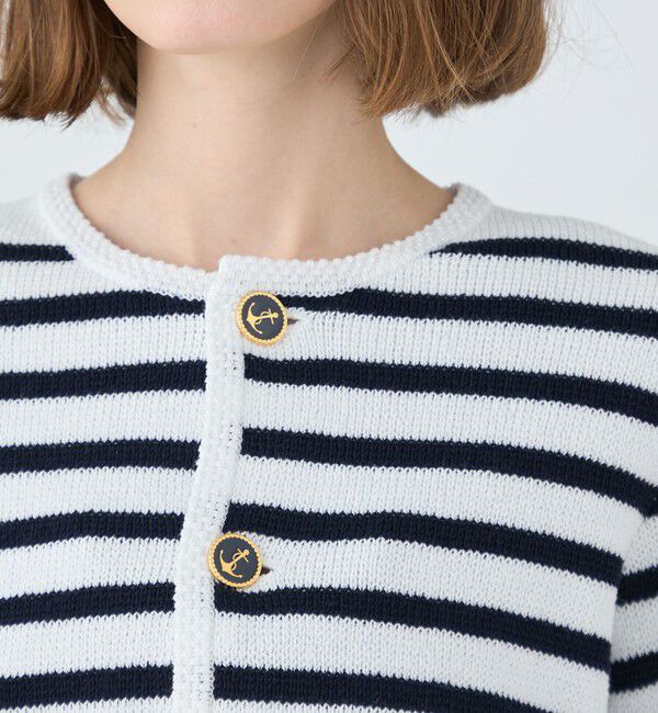 MACPHEE「【WEB限定】ハーフミラノリブボーダー クルーネックカーディガン」|カーディガン|