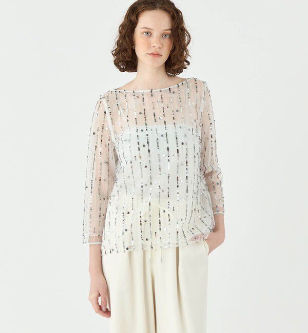 Ballsey「ドロップスパングルエンブロイダリー ボートネックブラウス」|シャツ・ブラウス|