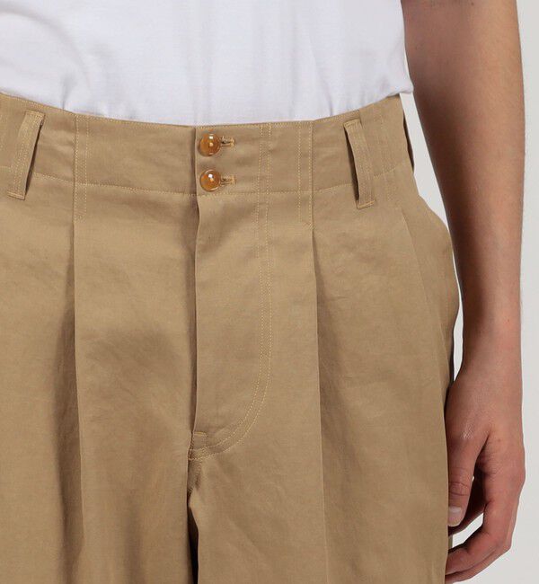 TOMORROWLAND MENS「リネンコットン 2プリーツ ワイドパンツ」|チノ|