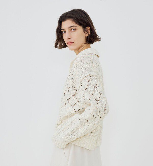 GALERIE VIE「コットンウールアラン オープンカラープルオーバー」|ニット・セーター|