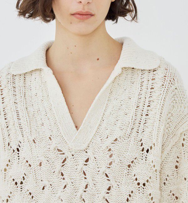 GALERIE VIE「コットンウールアラン オープンカラープルオーバー」|ニット・セーター|